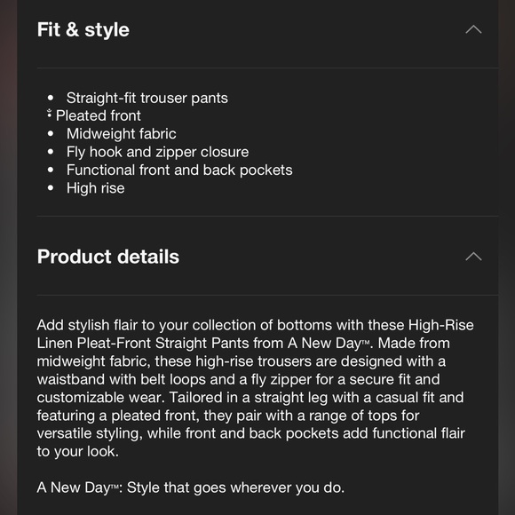 NWOT A NEW DAY HIGH RISE LINEN PLEATED PANTS 🖤 - Picture 5 of 11